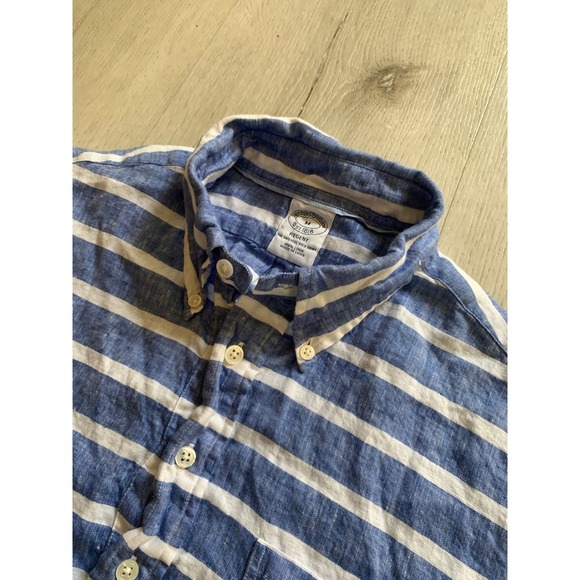 Brooks Brothers Other - Brooks Brothers Regent Blue White Striped 100% Linen Popover Polo Shirt Mens M